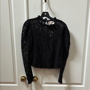 Francesca's Audrey Parks Black Lace Long Sleeve Blouse